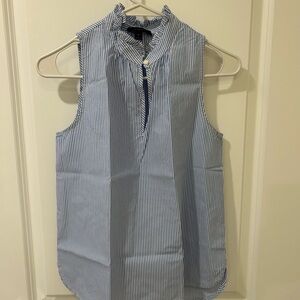 J. Crew Blue and White Striped Ruffle Blouse
